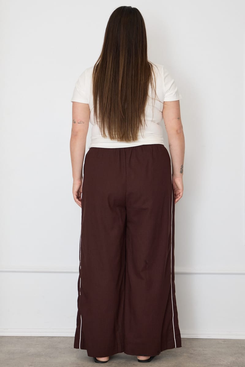 Brown Wide Leg Pants Side Stripe for YouandAll Fashion