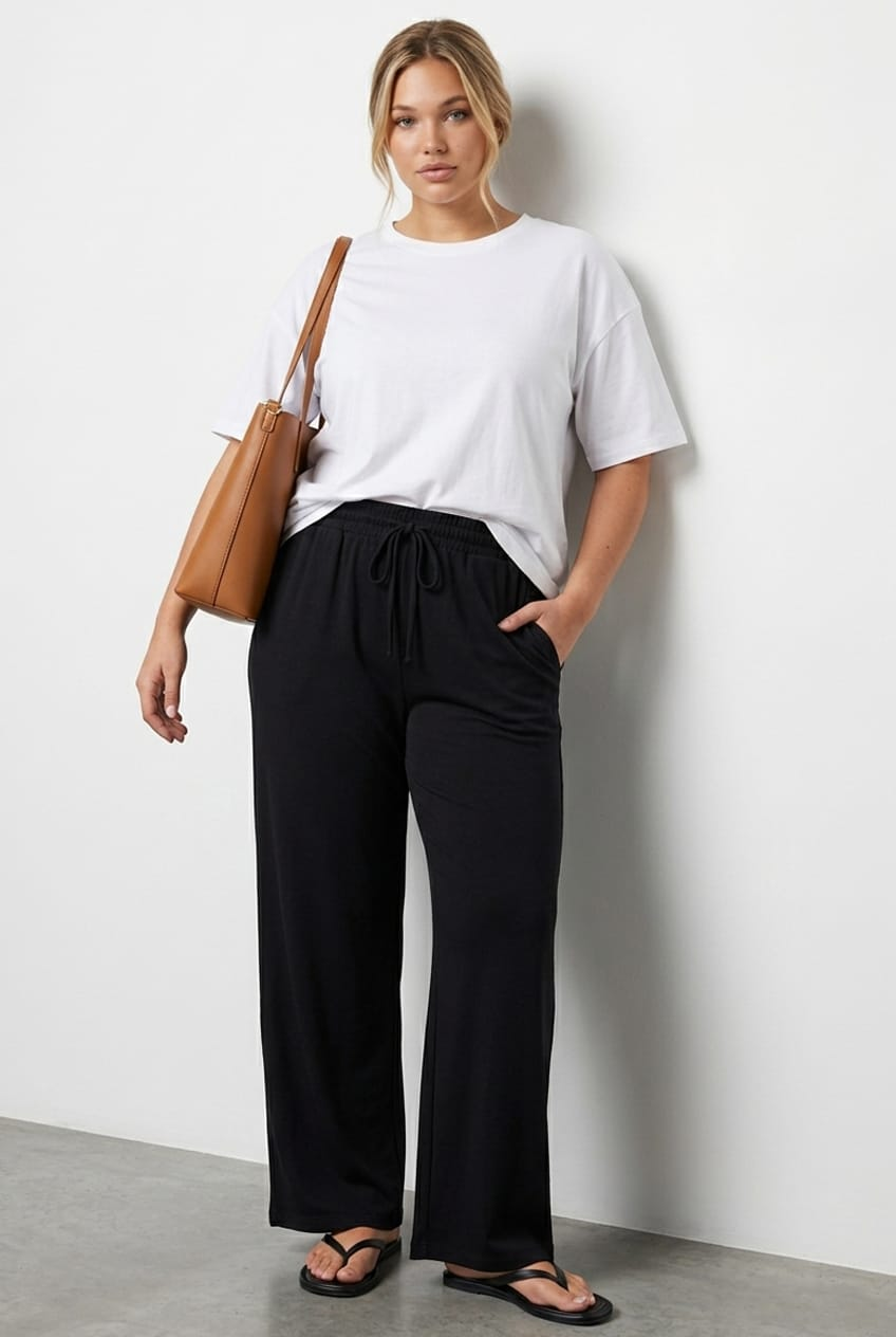 Black Track Pants Wide Leg for YouandAll Fashion