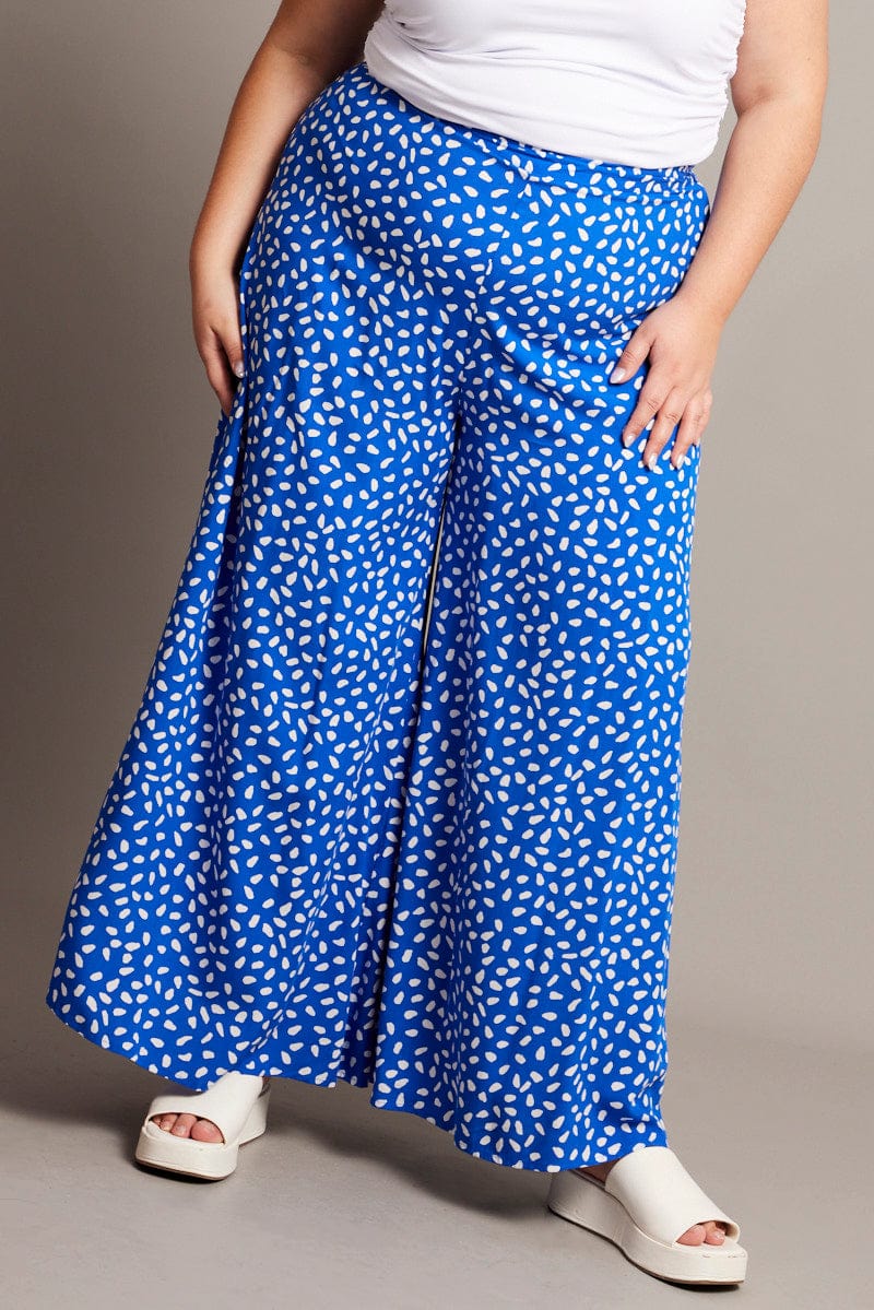 Blue Geo Flared Wide Leg Pants for YouandAll Fashion