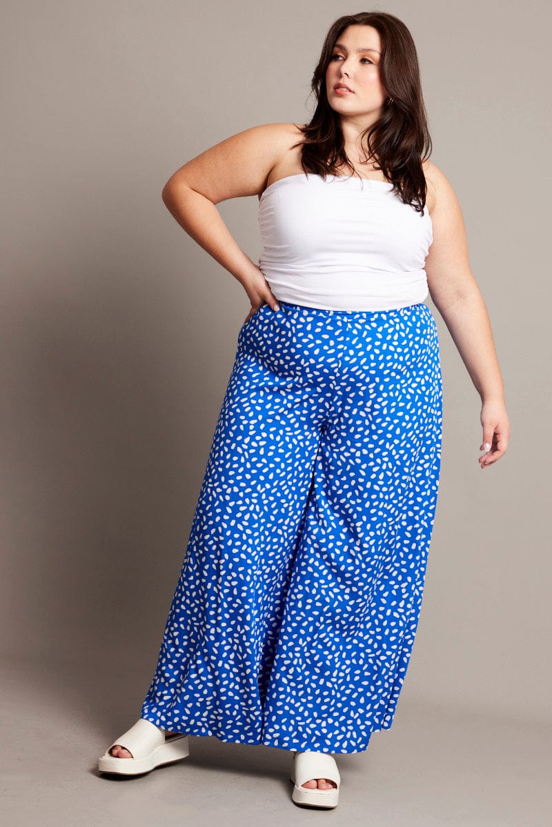 Blue Geo Flared Wide Leg Pants for YouandAll Fashion