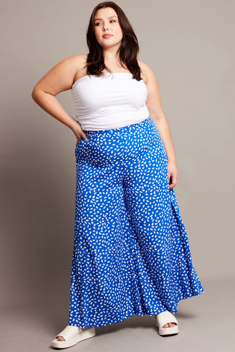 Blue Geo Flared Wide Leg Pants for YouandAll Fashion