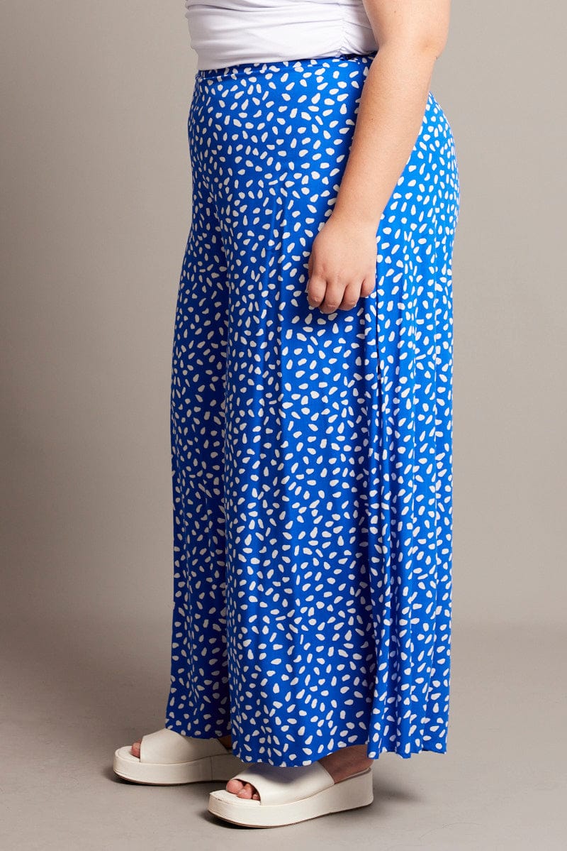 Blue Geo Flared Wide Leg Pants for YouandAll Fashion