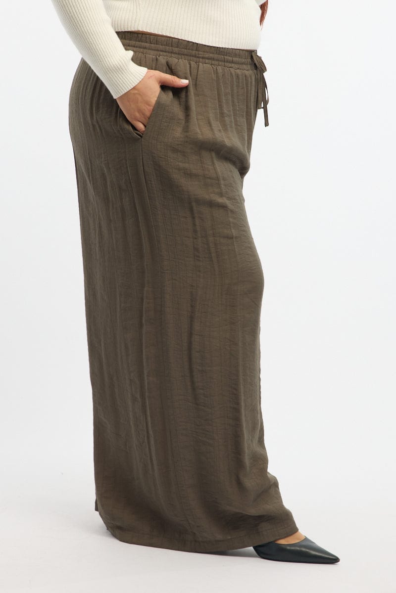 Brown Tie Waist Textured Wide Leg Pants for YouandAll Fashion