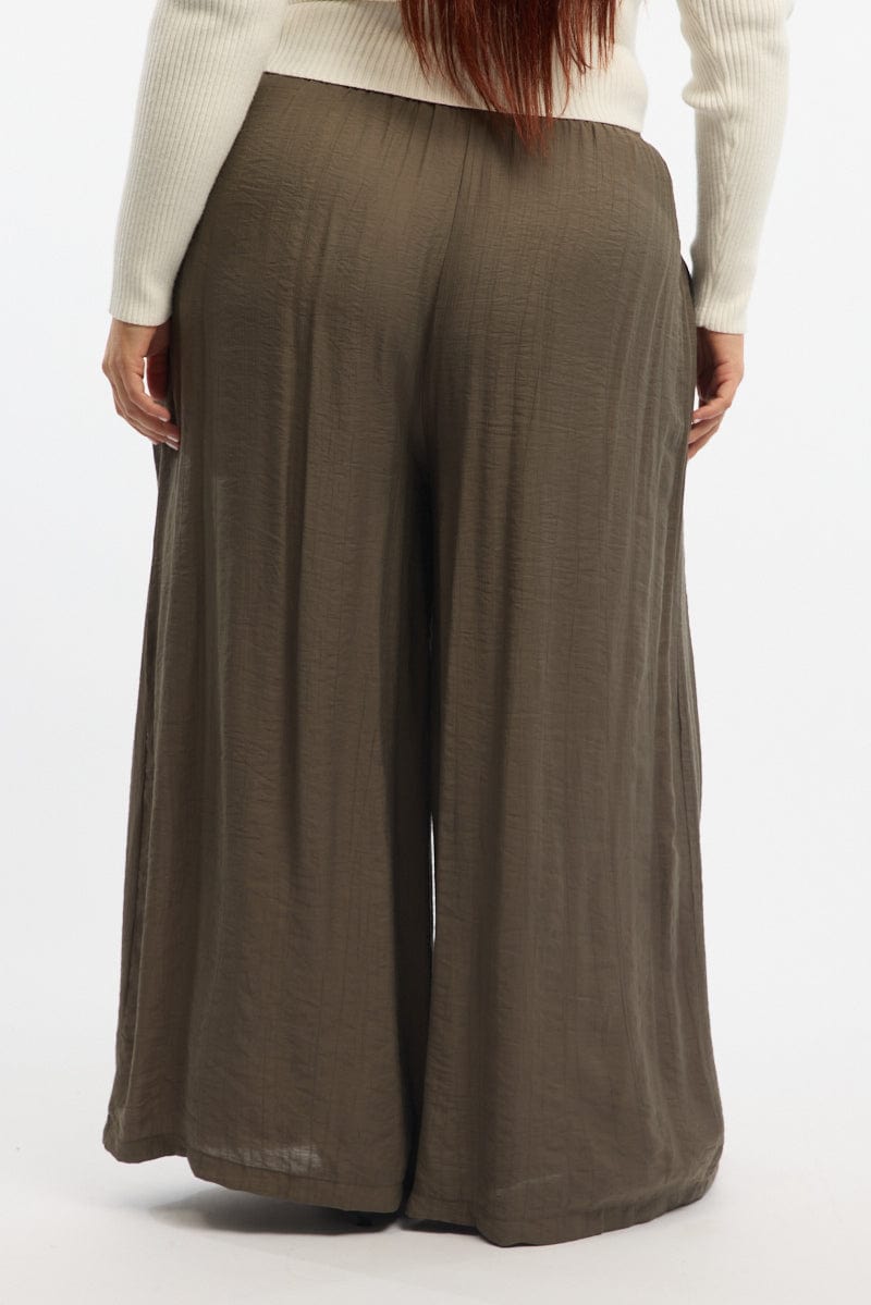 Brown Tie Waist Textured Wide Leg Pants for YouandAll Fashion