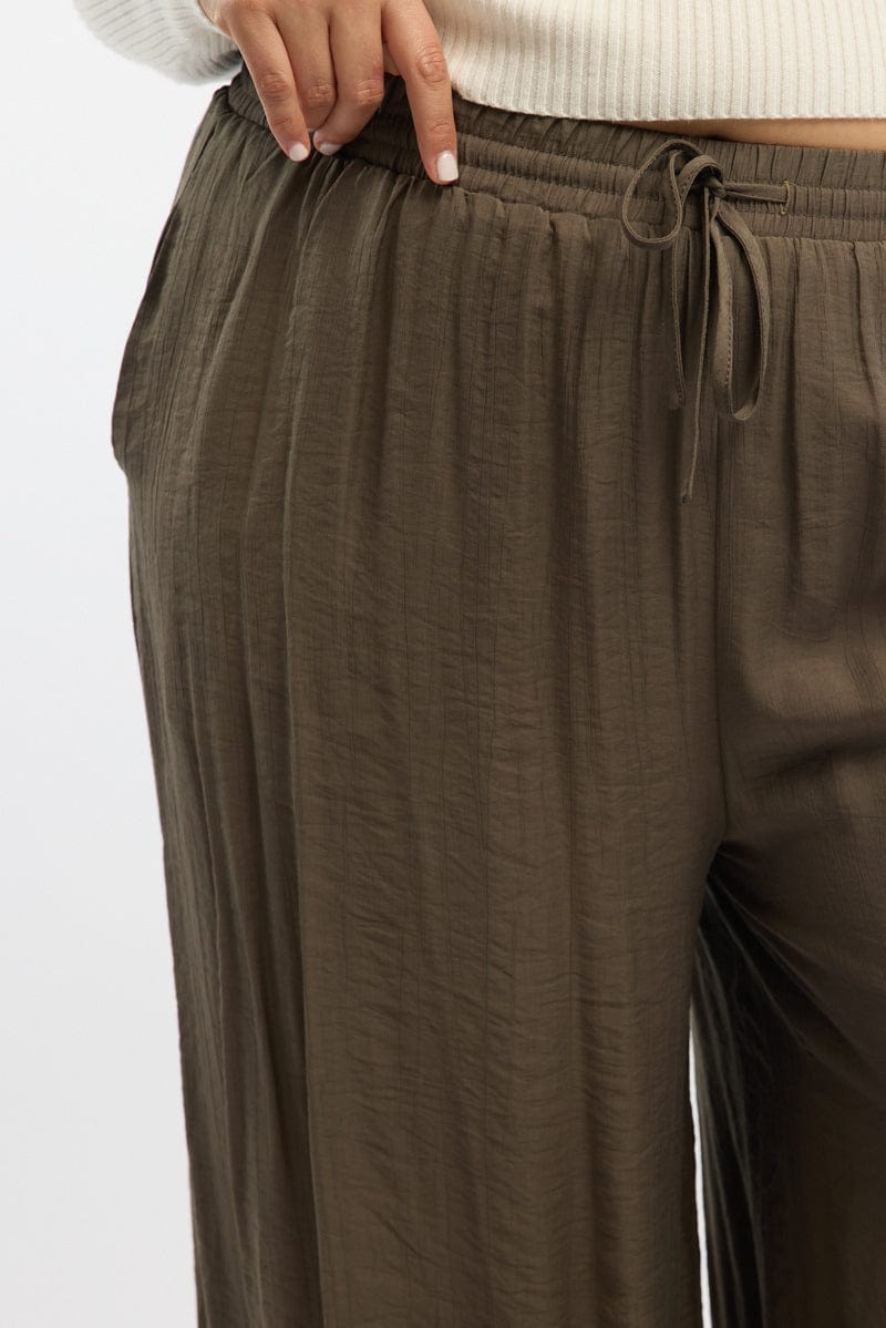 Brown Tie Waist Textured Wide Leg Pants for YouandAll Fashion