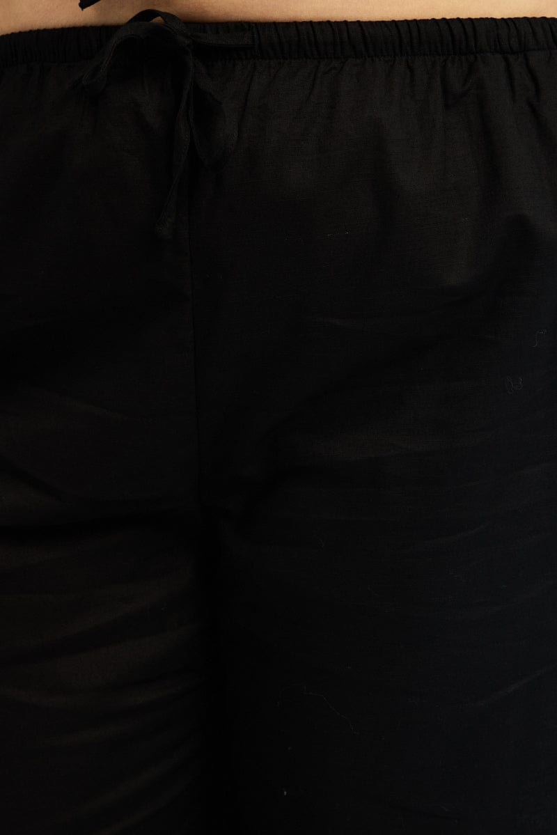 Black Linen Blend Drawstring Waist Wide Leg Pants for YouandAll Fashion