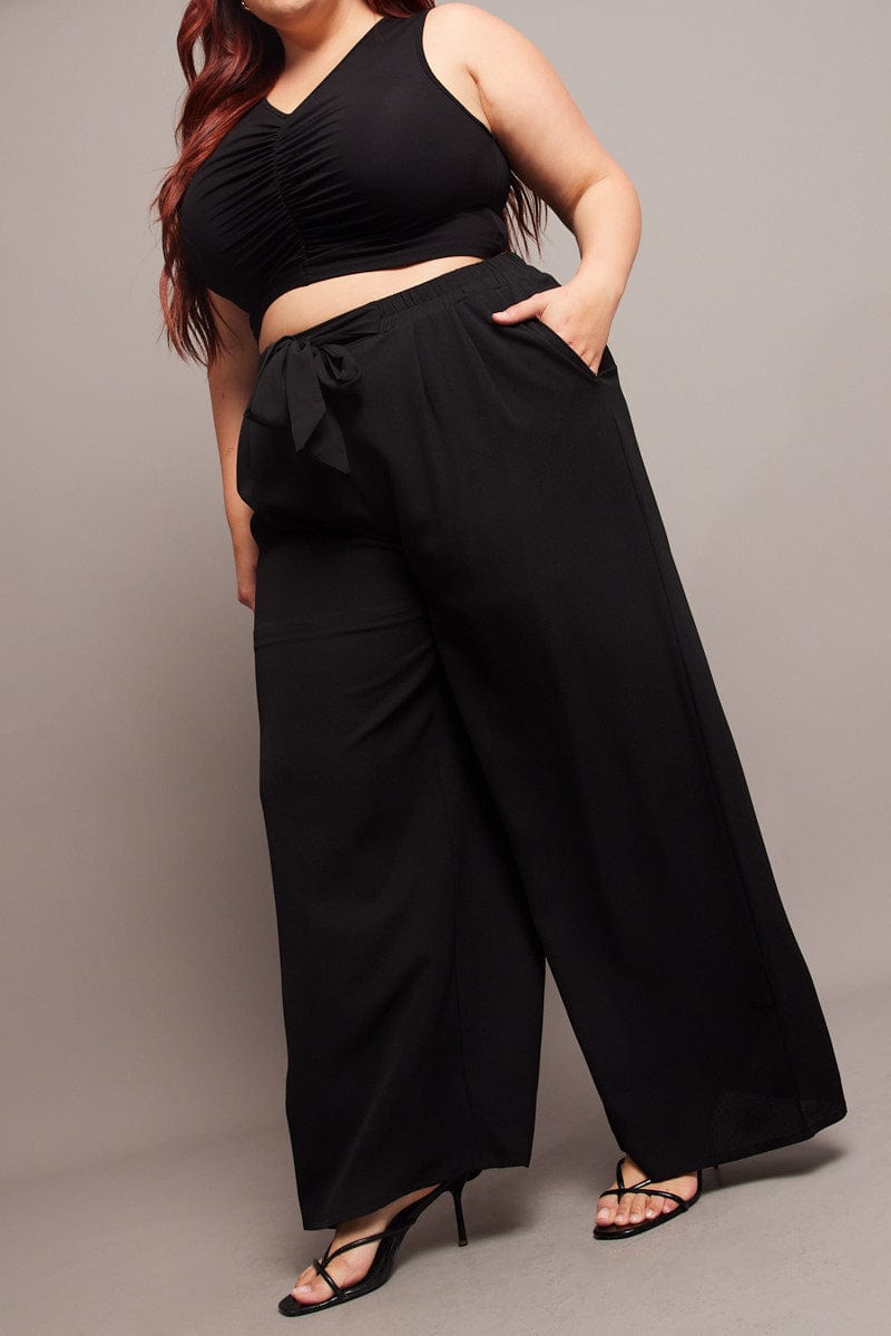 Black High Waist Crepe Wide Leg Pants for YouandAll Fashion