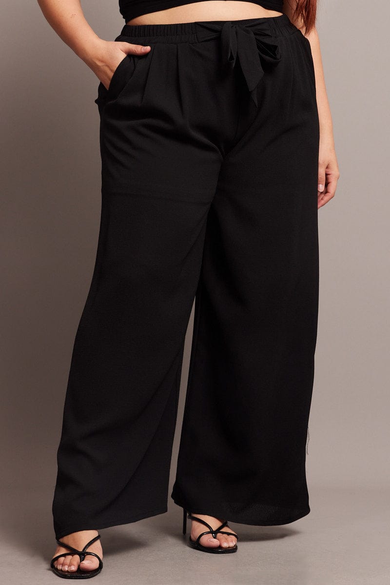 Black High Waist Crepe Wide Leg Pants for YouandAll Fashion