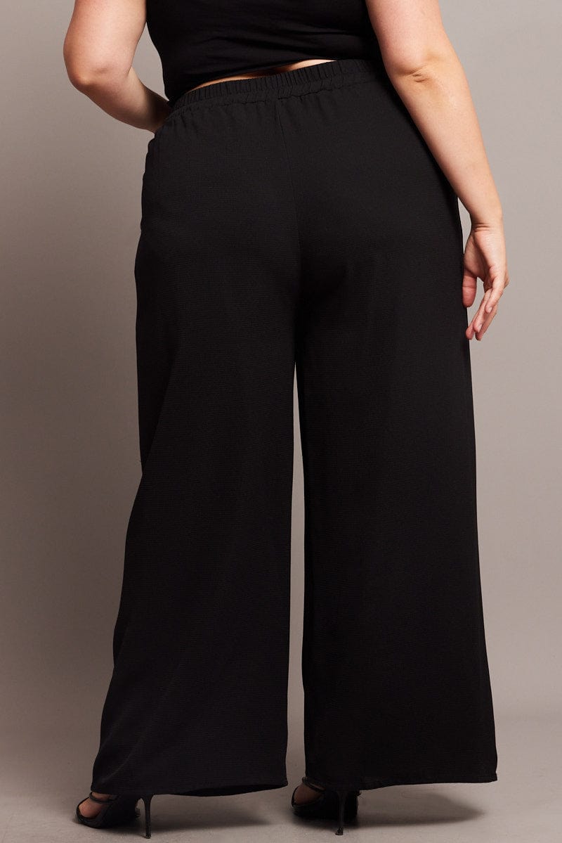 Black High Waist Crepe Wide Leg Pants for YouandAll Fashion