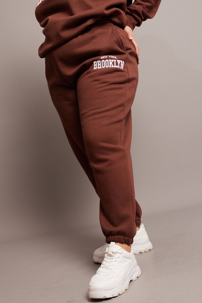 Brown Track Pants High Rise for YouandAll Fashion