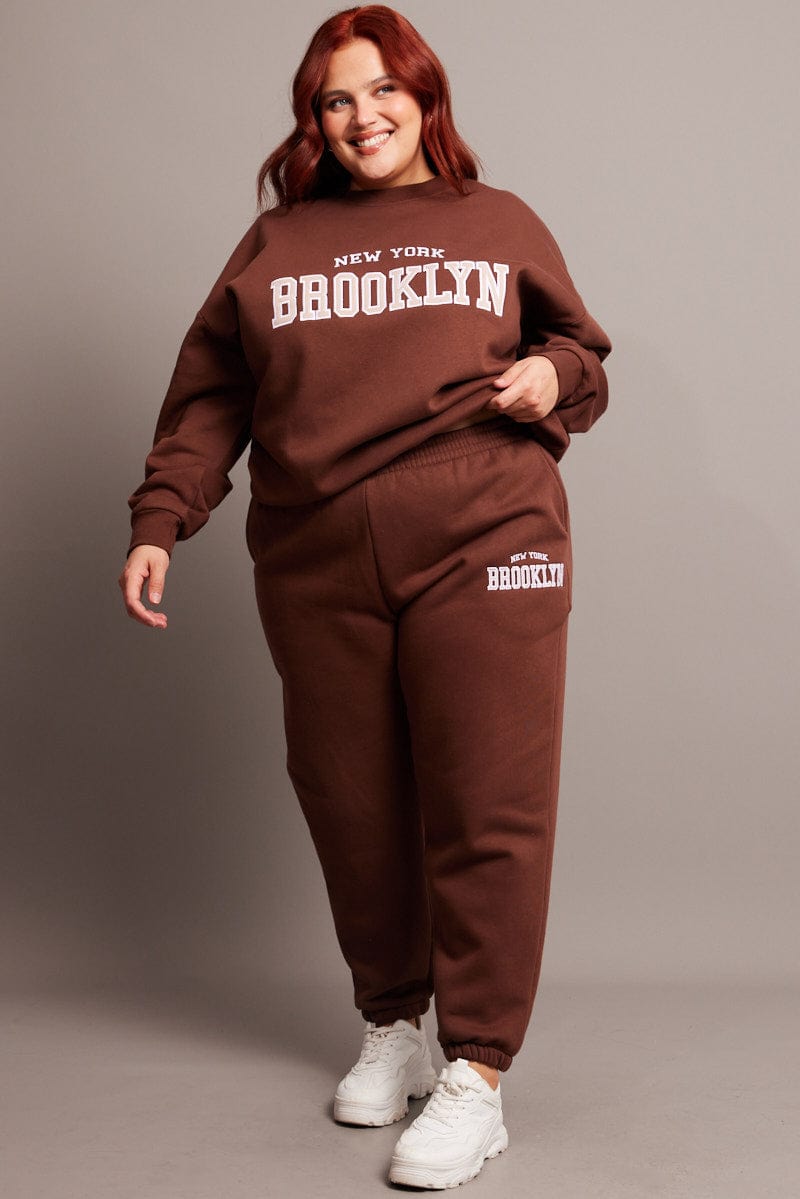 Brown Track Pants High Rise for YouandAll Fashion