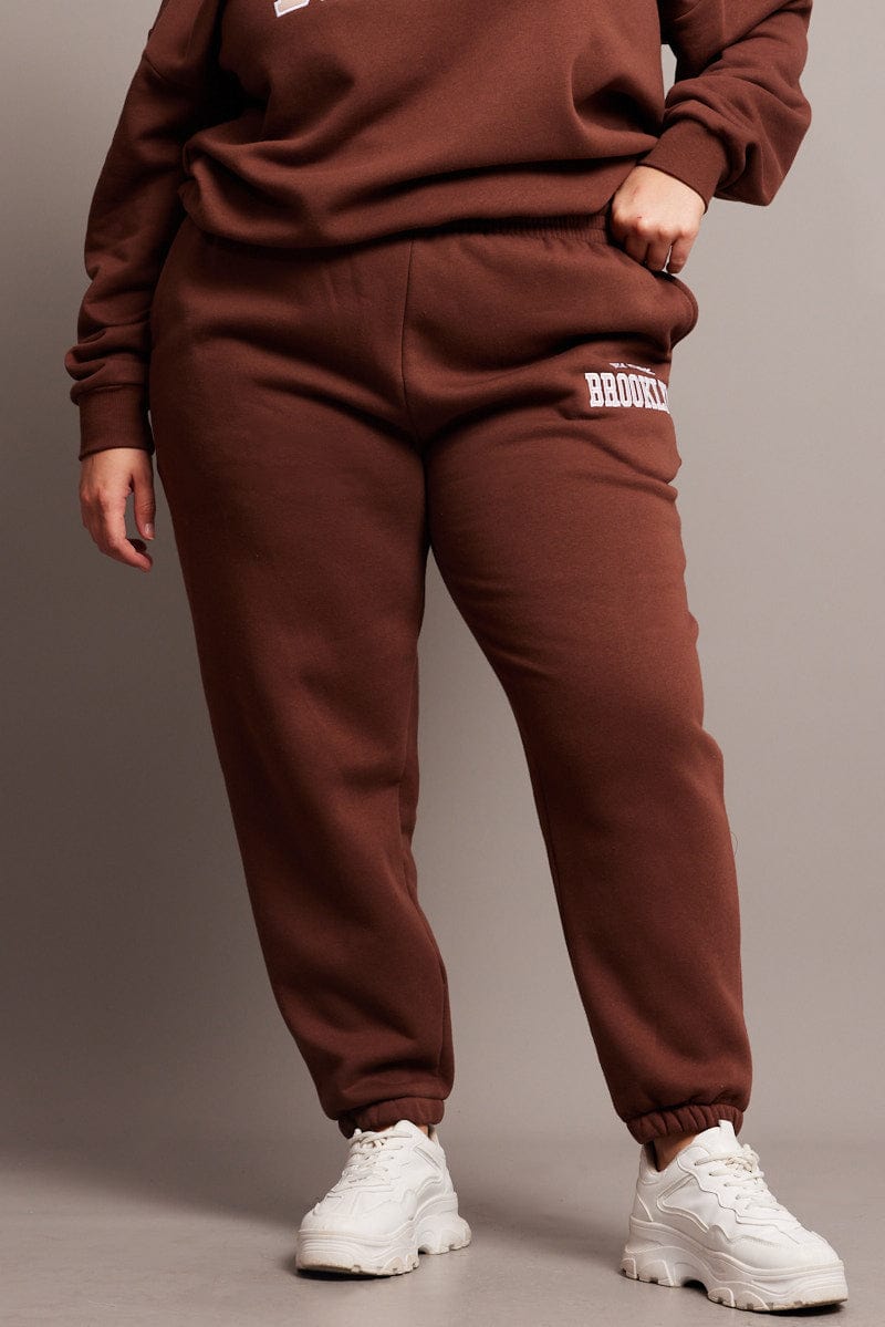 Brown Track Pants High Rise for YouandAll Fashion