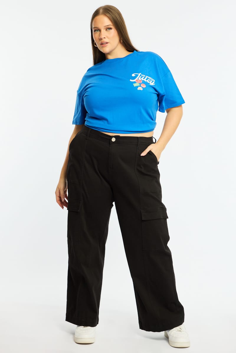 Black Cargo Pants Elastic Waist for YouandAll Fashion