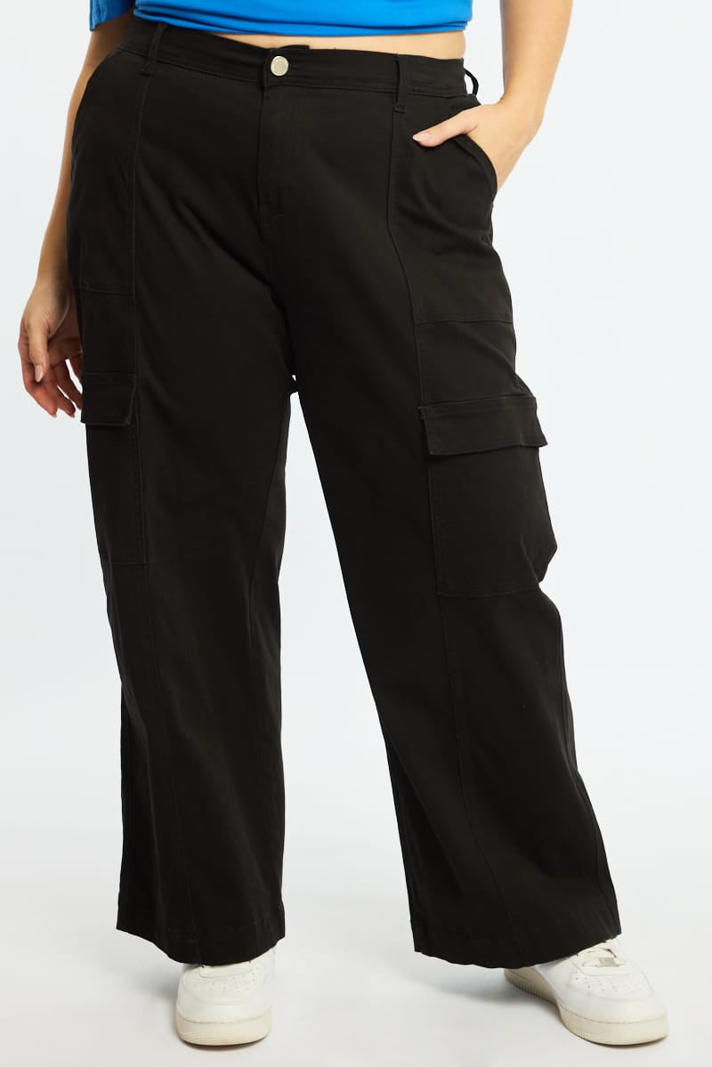 Black Cargo Pants Elastic Waist for YouandAll Fashion