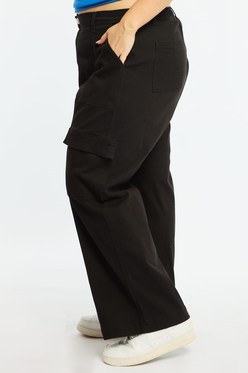 Black Cargo Pants Elastic Waist for YouandAll Fashion