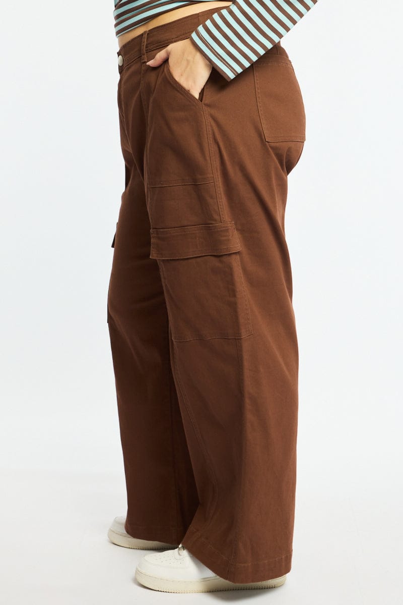 Brown Cargo Pants Elastic Waist for YouandAll Fashion