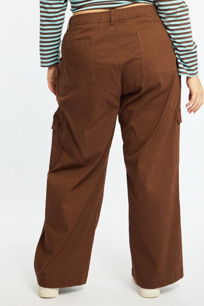 Brown Cargo Pants Elastic Waist for YouandAll Fashion
