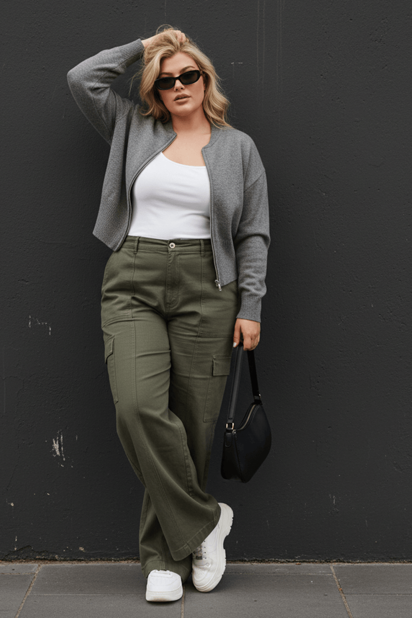 Green Cargo Pants Elastic Waist for YouandAll Fashion