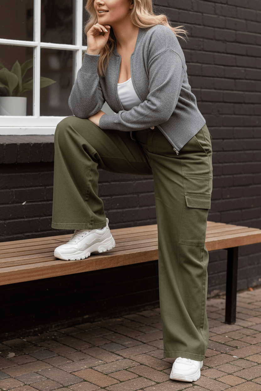 Green Cargo Pants Elastic Waist for YouandAll Fashion