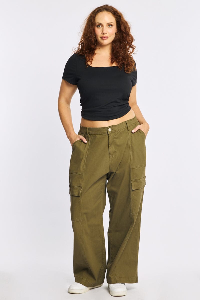 Green Cargo Pants Elastic Waist for YouandAll Fashion
