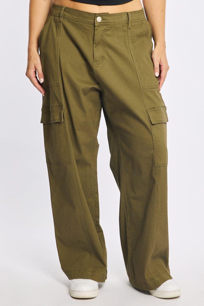 Green Cargo Pants Elastic Waist for YouandAll Fashion