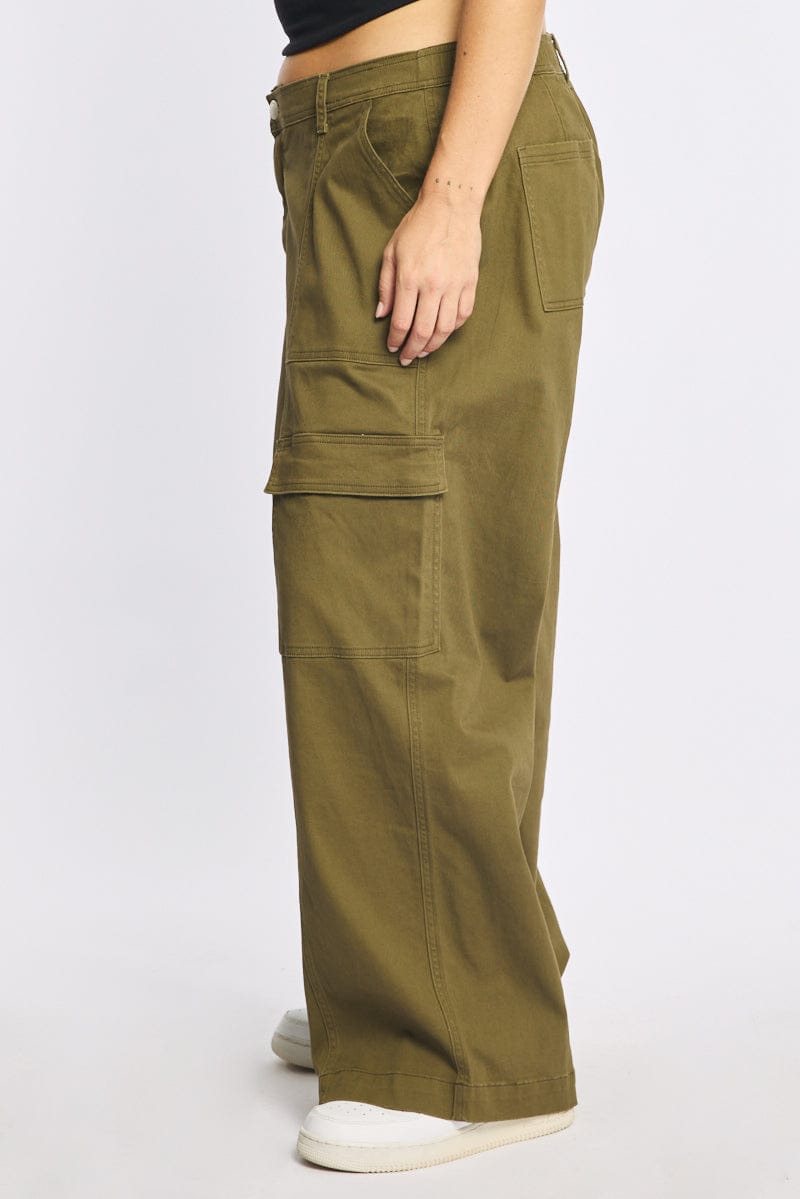Green Cargo Pants Elastic Waist for YouandAll Fashion