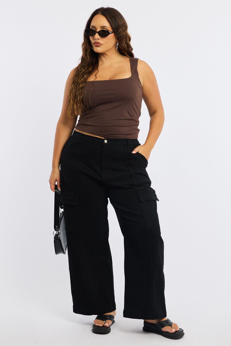 Black Cargo Pants Stretch Cotton Elastic Waist for YouandAll Fashion