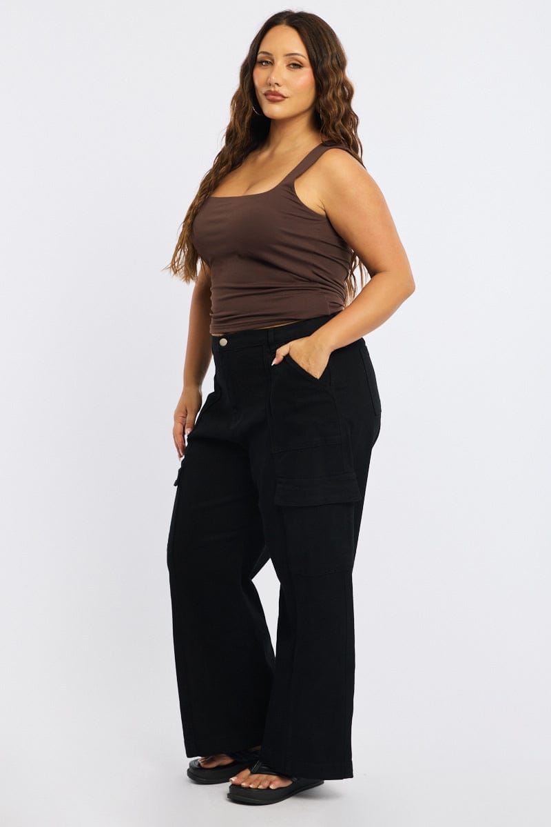 Black Cargo Pants Stretch Cotton Elastic Waist for YouandAll Fashion