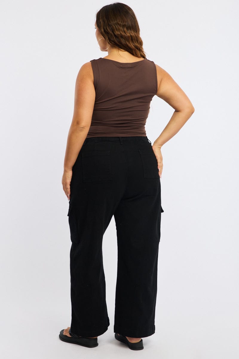 Black Cargo Pants Stretch Cotton Elastic Waist for YouandAll Fashion