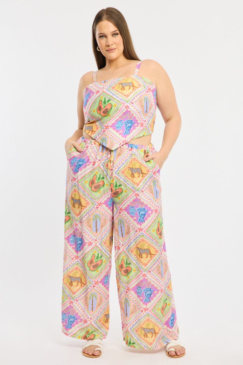Multi Abstract Wide Leg Pants for YouandAll Fashion