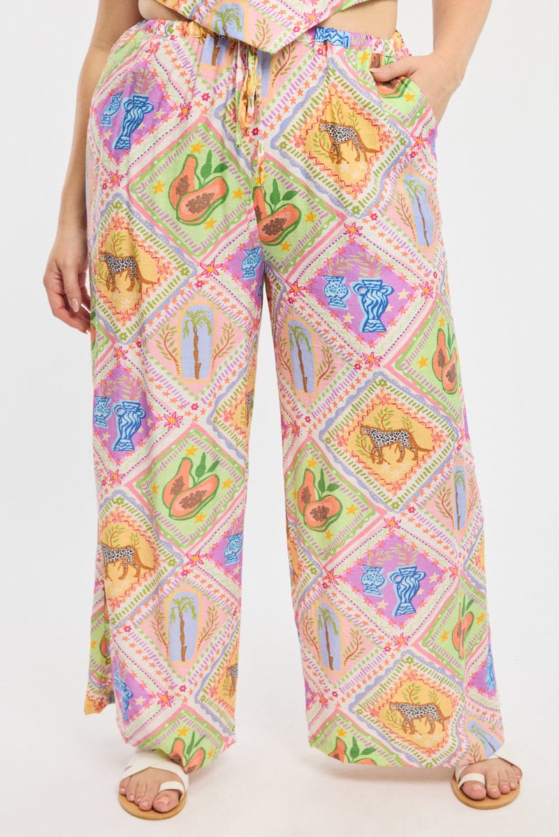 Multi Abstract Wide Leg Pants for YouandAll Fashion