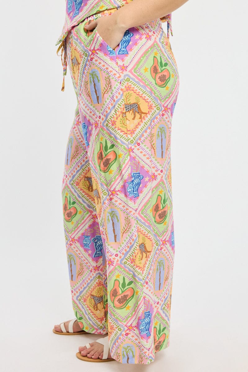 Multi Abstract Wide Leg Pants for YouandAll Fashion