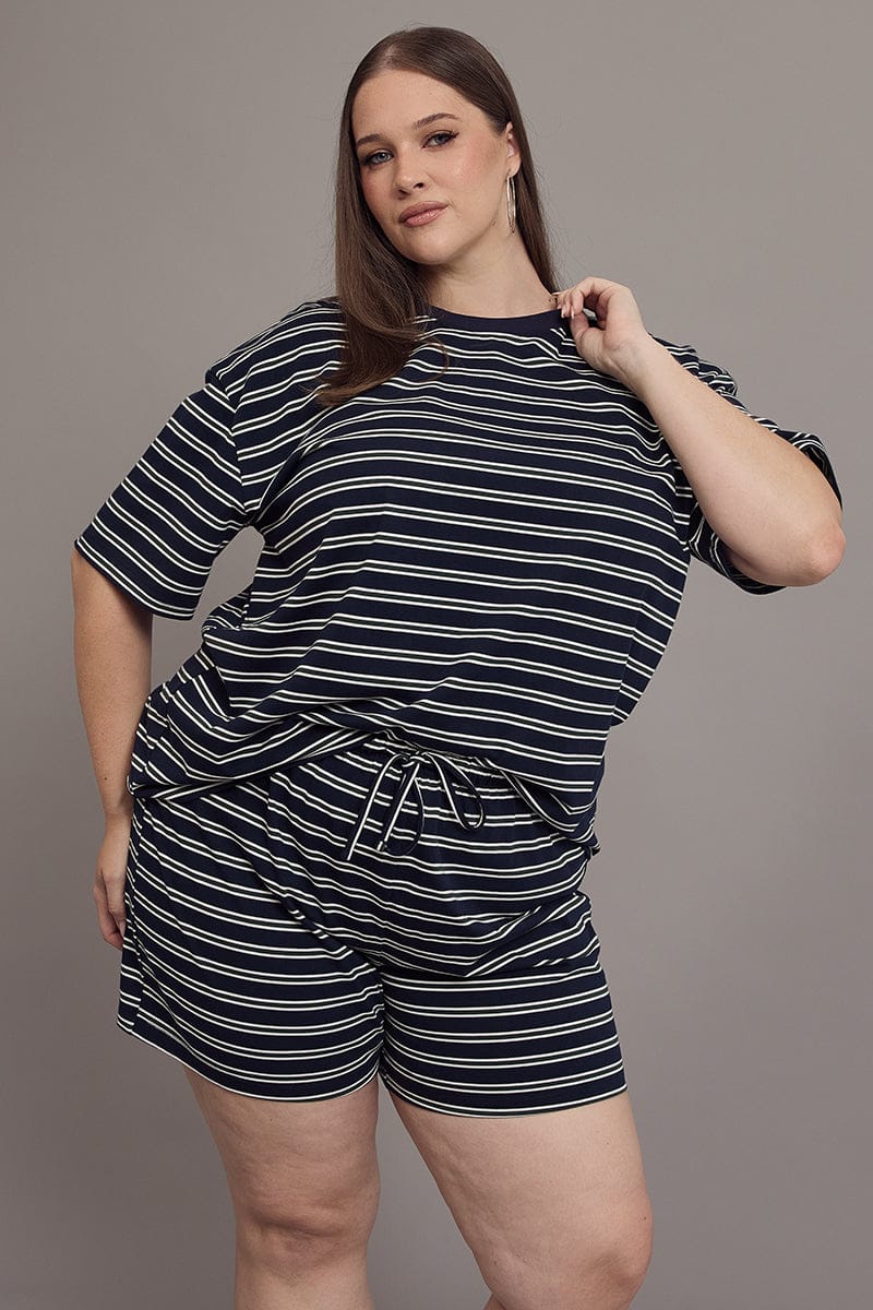 Green Stripe Shorts Elastic Waist for YouandAll Fashion