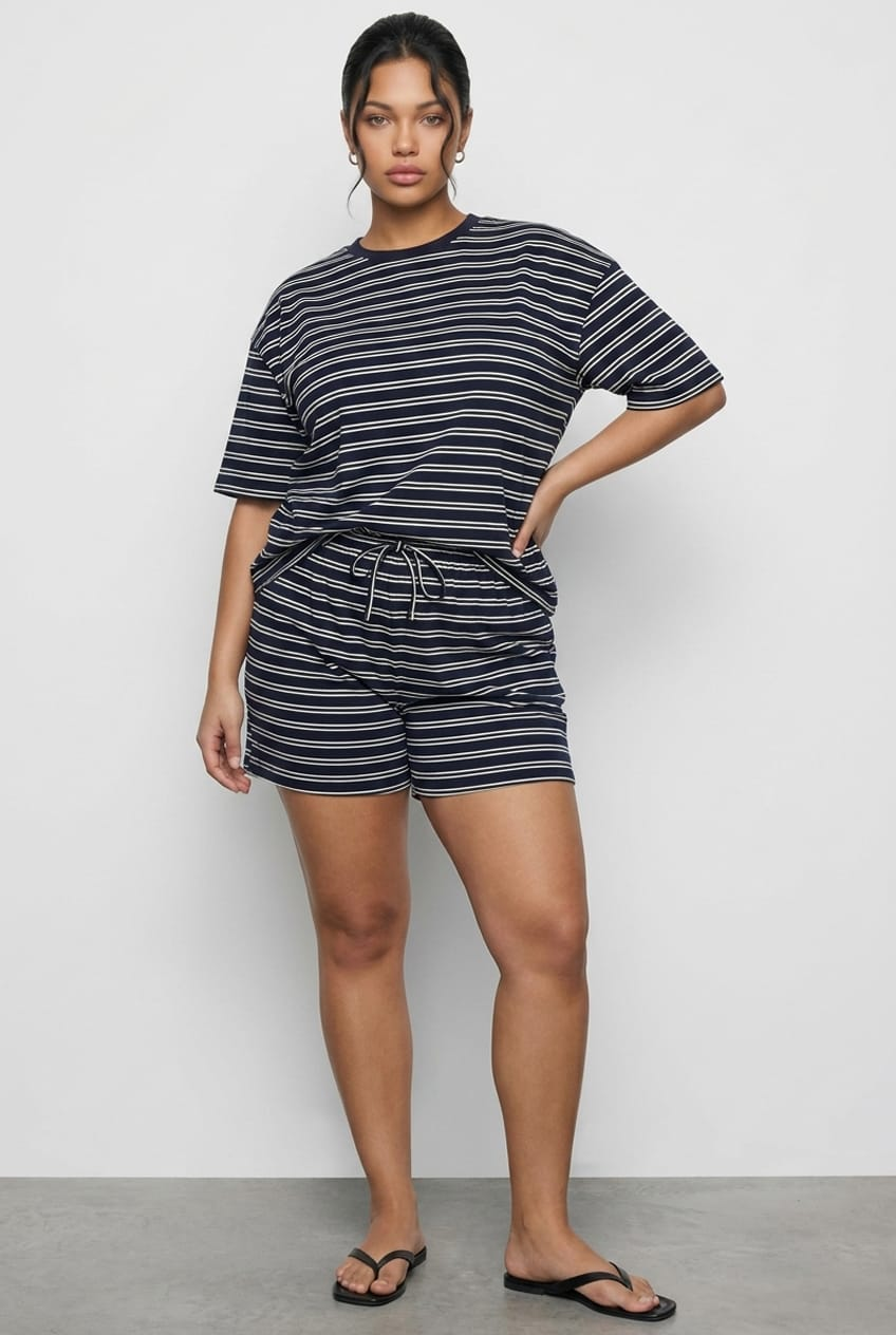 Green Stripe Shorts Elastic Waist for YouandAll Fashion