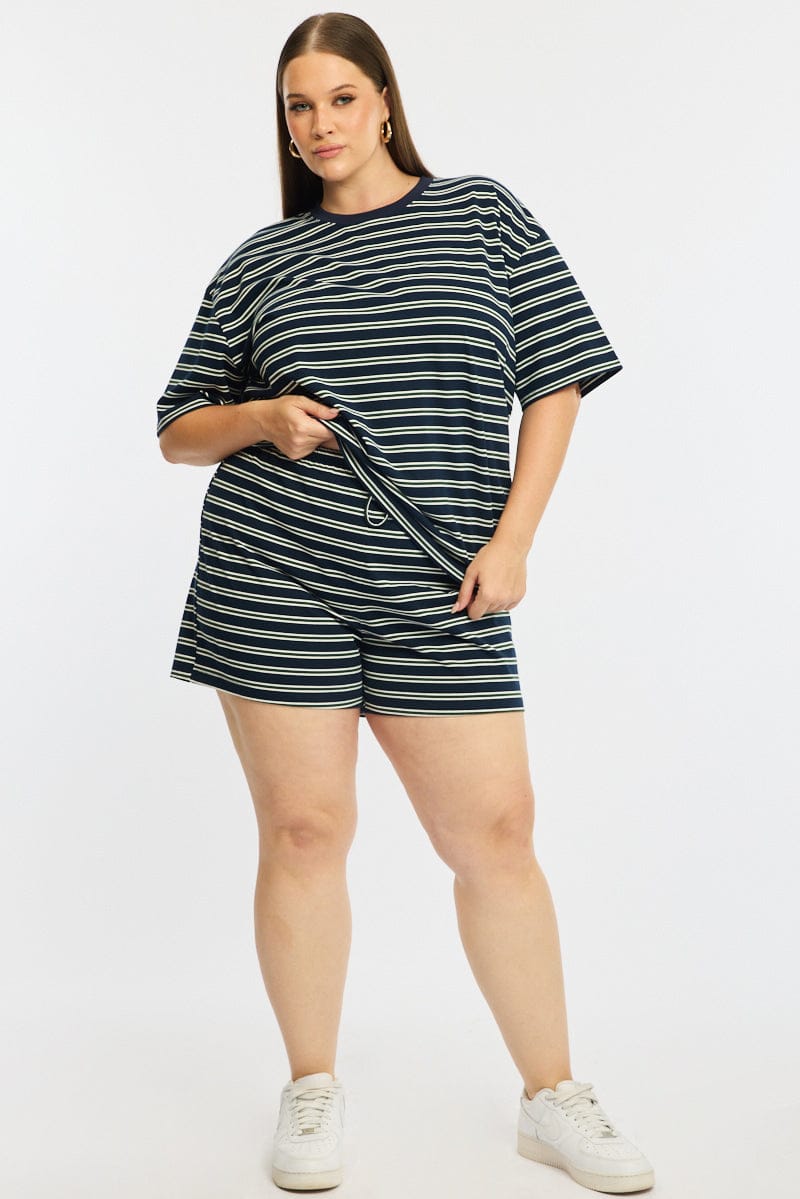 Green Stripe Shorts Elastic Waist for YouandAll Fashion