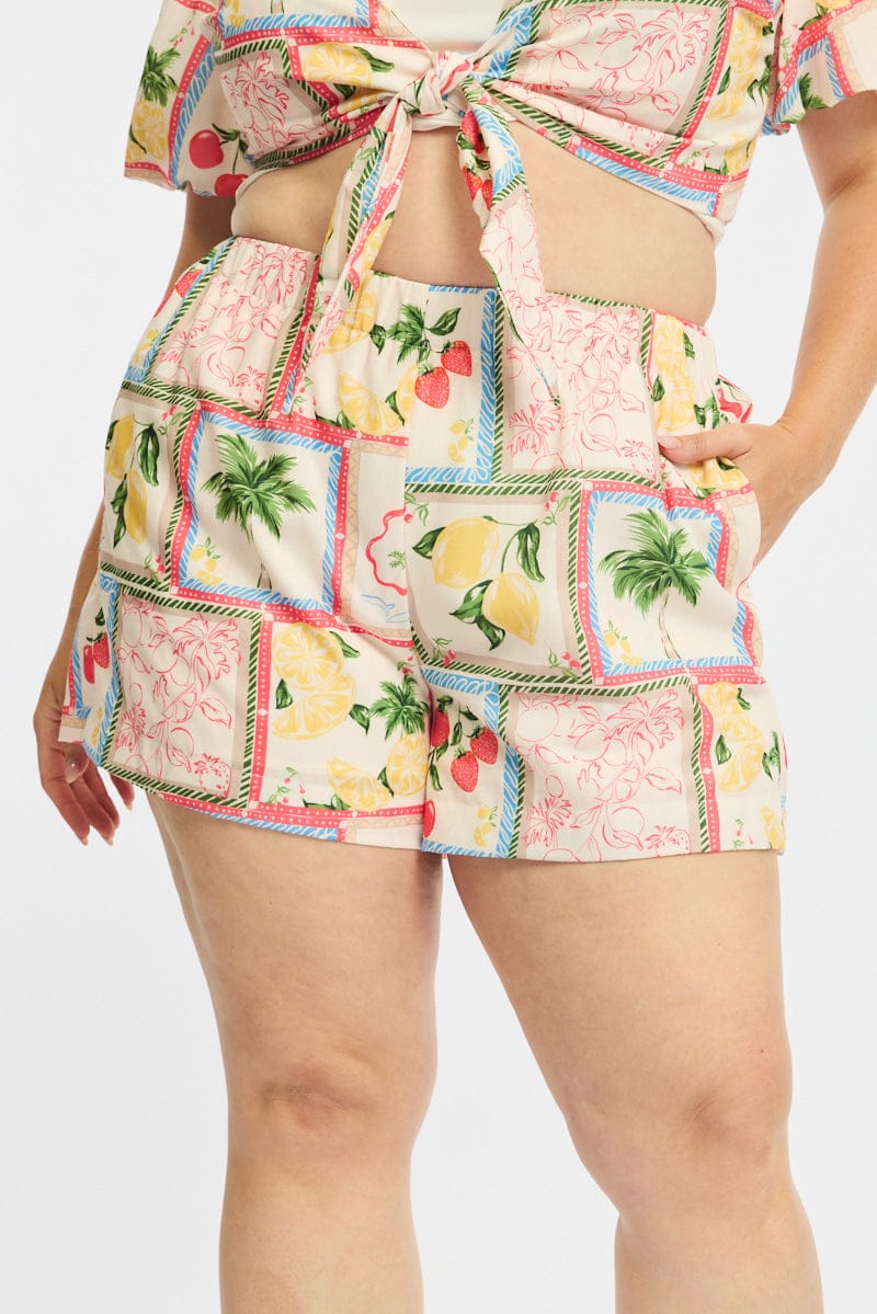 Multi Abstract Elastic Waist Shorts for YouandAll Fashion