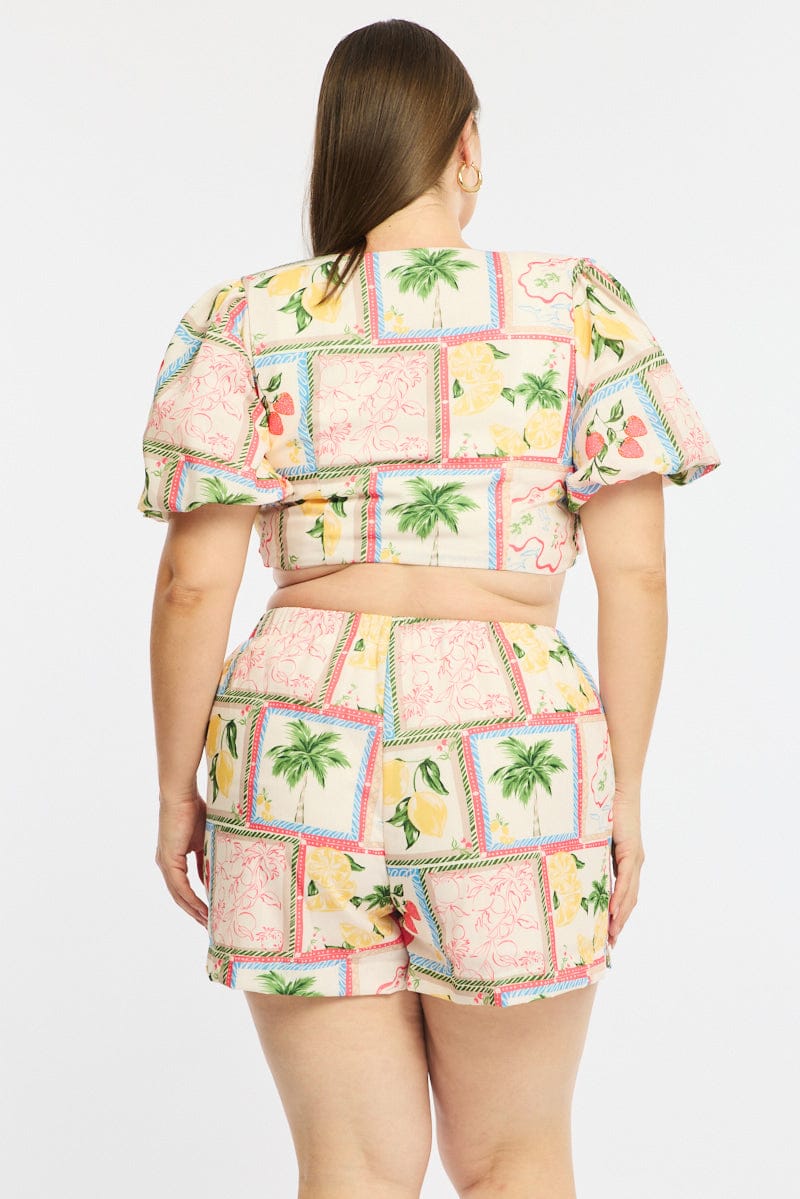 Multi Abstract Elastic Waist Shorts for YouandAll Fashion