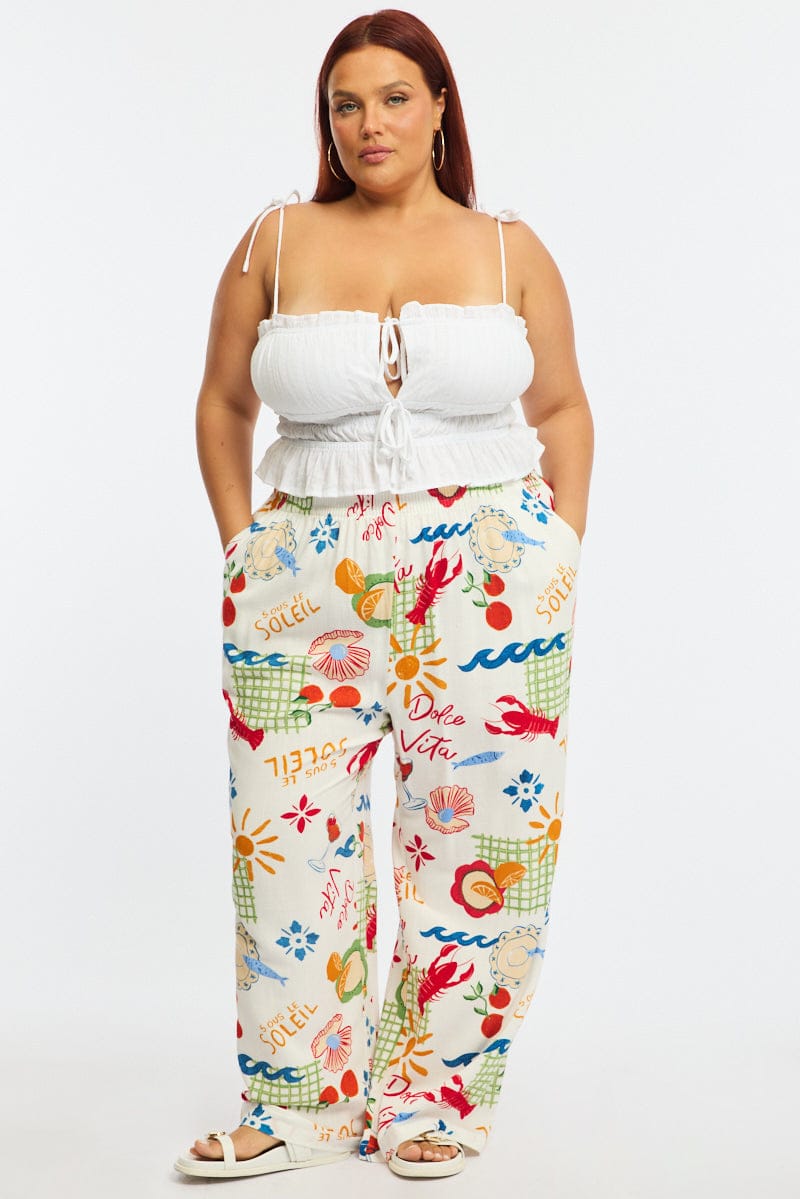 Multi Abstract Wide Leg Pants Elastic Waist for YouandAll Fashion
