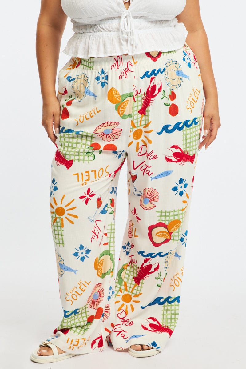 Multi Abstract Wide Leg Pants Elastic Waist for YouandAll Fashion