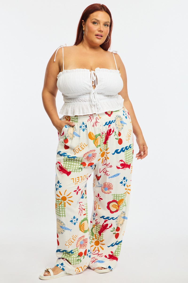 Multi Abstract Wide Leg Pants Elastic Waist for YouandAll Fashion