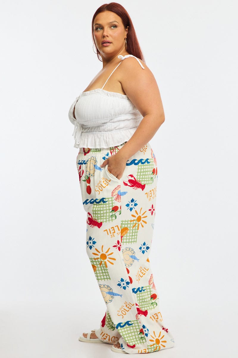 Multi Abstract Wide Leg Pants Elastic Waist for YouandAll Fashion