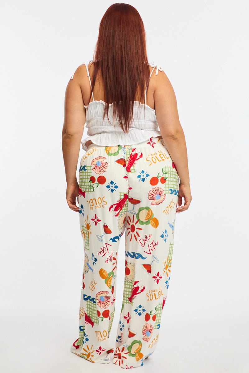 Multi Abstract Wide Leg Pants Elastic Waist for YouandAll Fashion