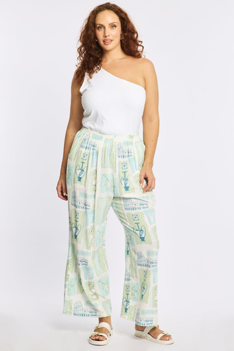 Multi Abstract Wide Leg Pants Elastic Waist for YouandAll Fashion