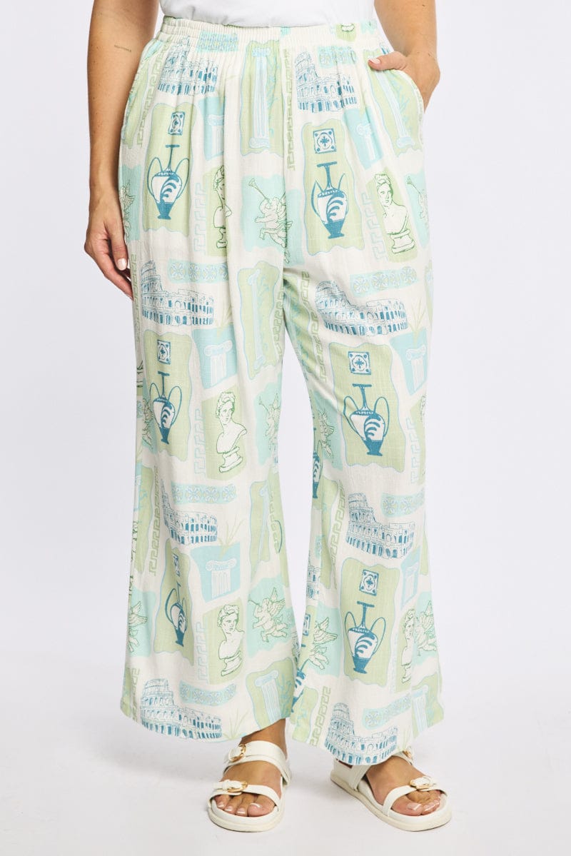 Multi Abstract Wide Leg Pants Elastic Waist for YouandAll Fashion