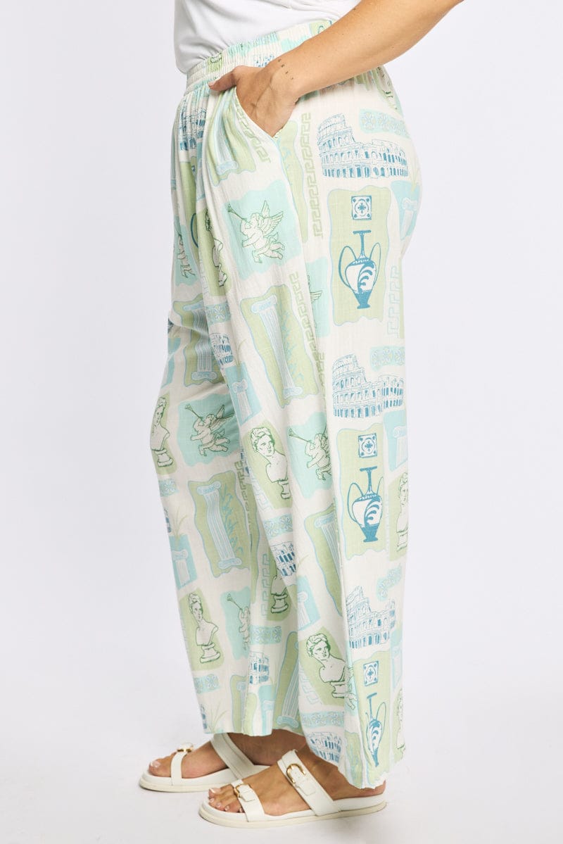 Multi Abstract Wide Leg Pants Elastic Waist for YouandAll Fashion