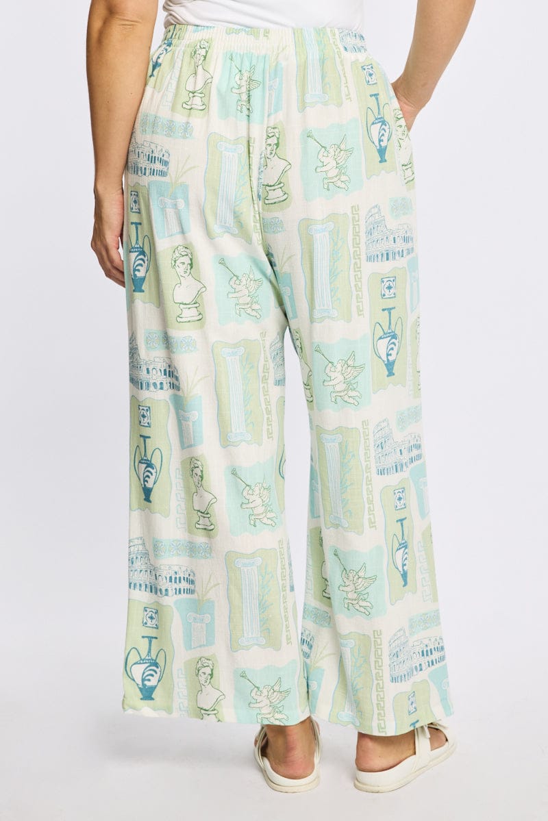 Multi Abstract Wide Leg Pants Elastic Waist for YouandAll Fashion