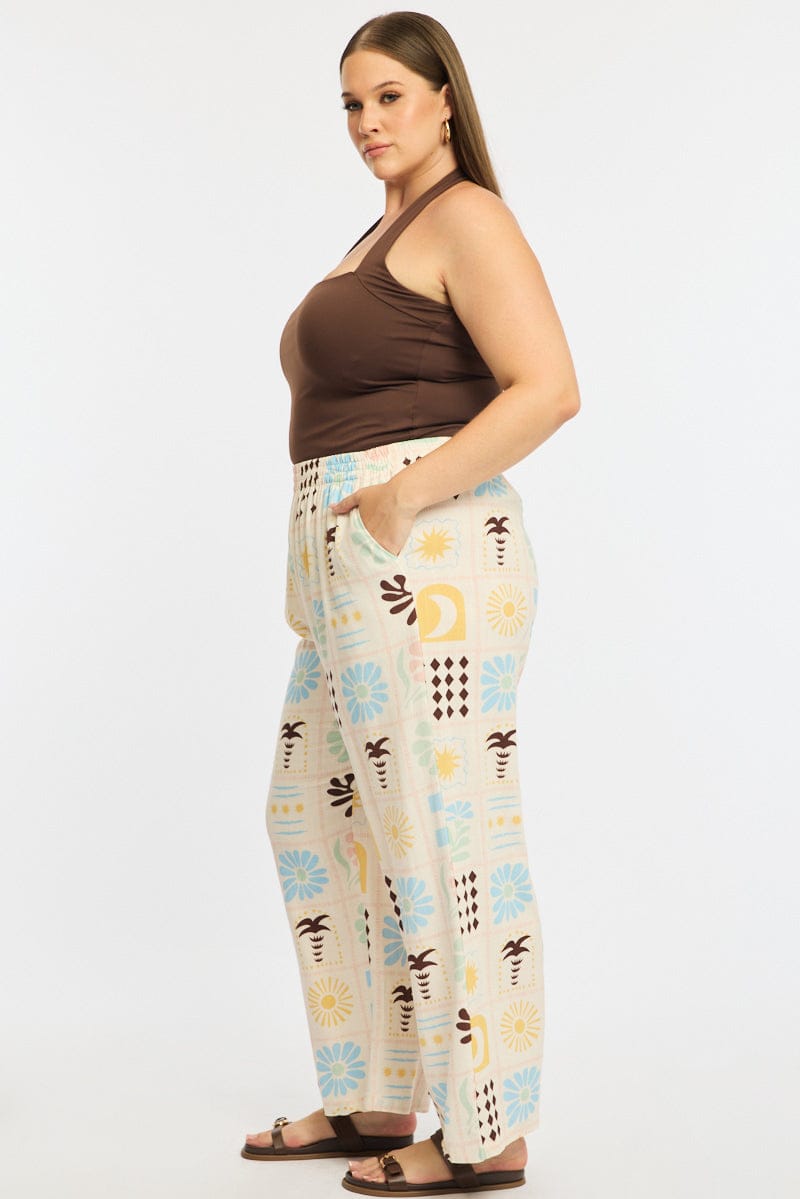 Multi Abstract Wide Leg Pants Elastic Waist for YouandAll Fashion
