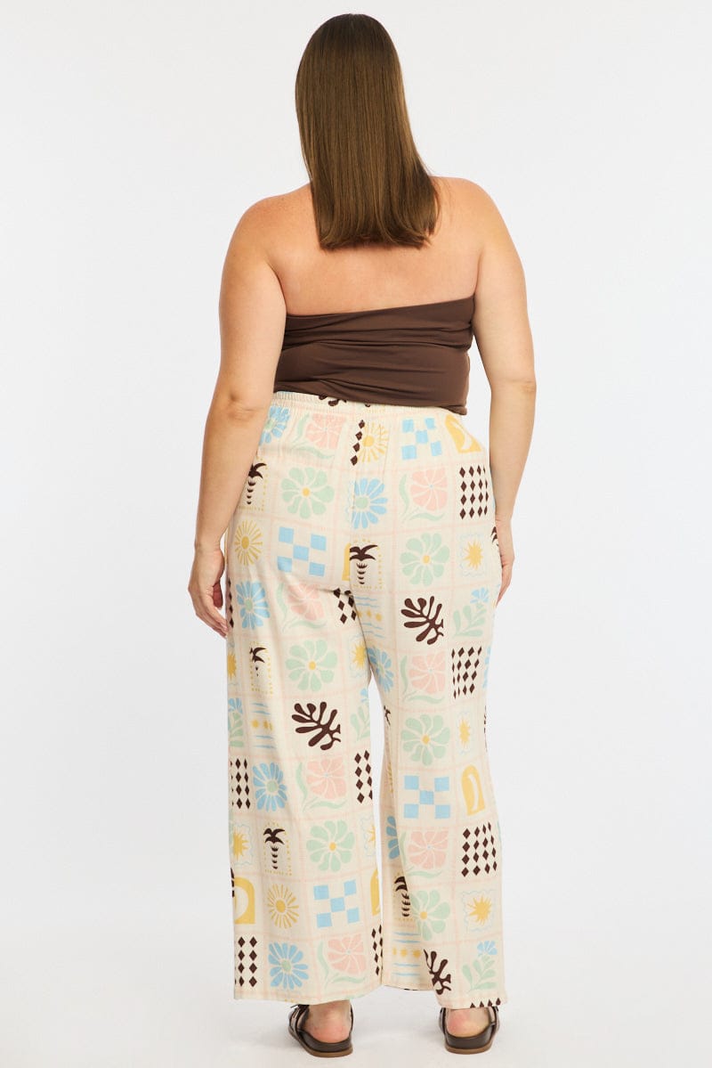 Multi Abstract Wide Leg Pants Elastic Waist for YouandAll Fashion