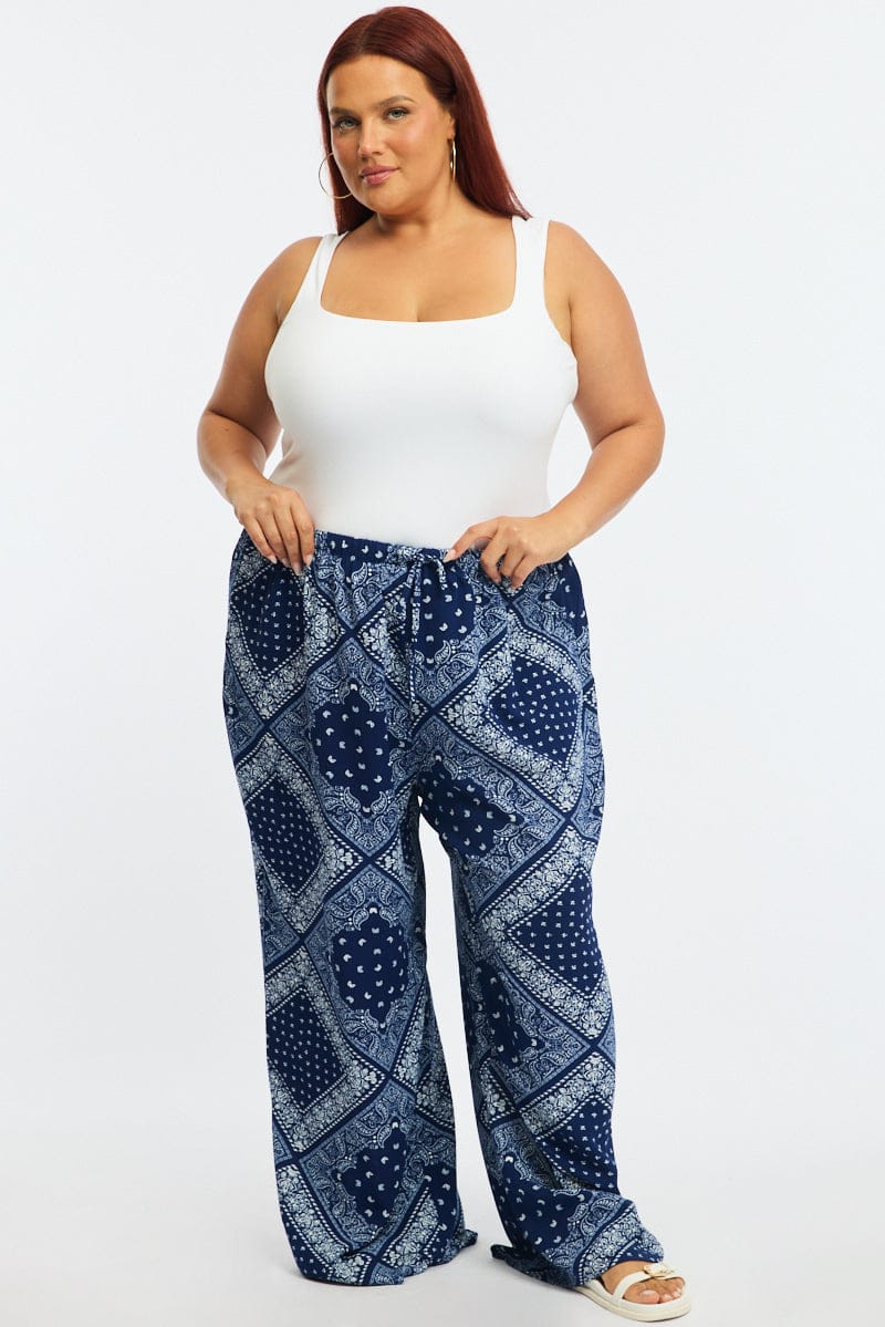 Blue Paisley Wide Leg Pants for YouandAll Fashion