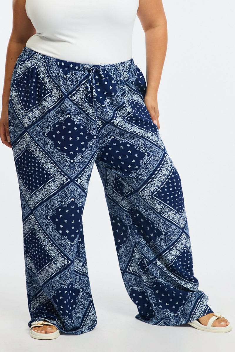 Blue Paisley Wide Leg Pants for YouandAll Fashion